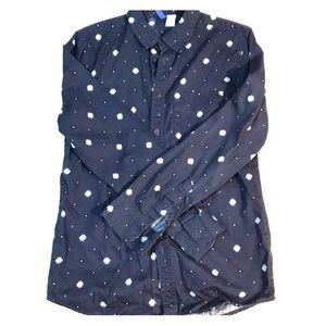 Navy Tribal Print Button Down